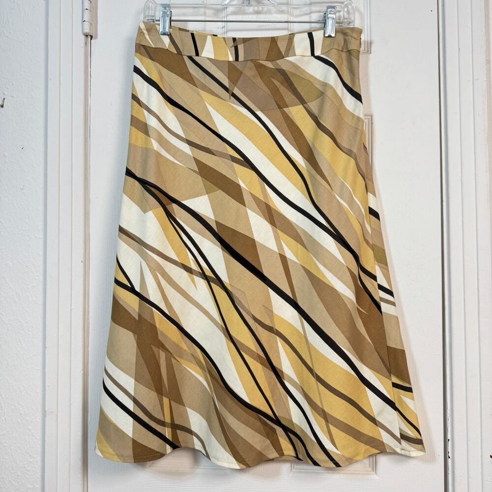 Kasper Linen Blend Abstract Geometric Midi Skirt Size 6 Career Office